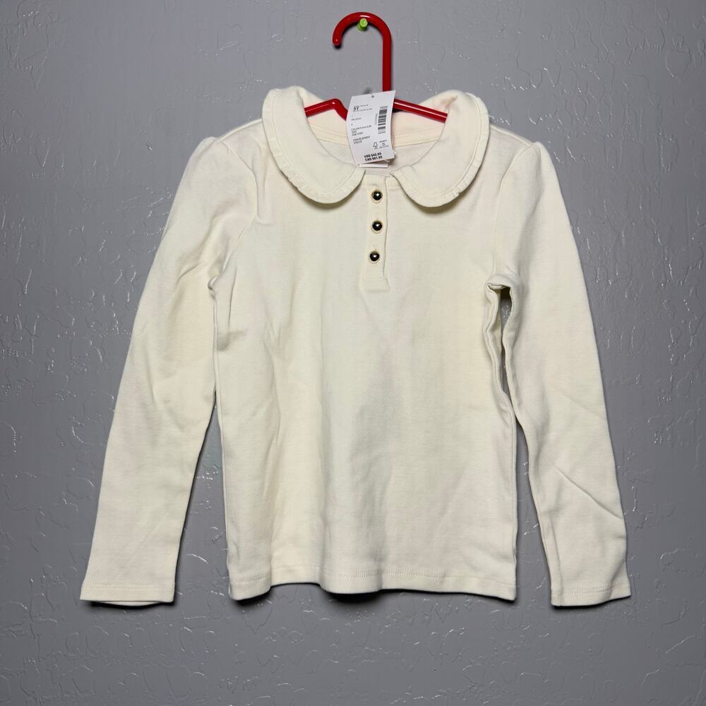 Gymboree Girls Ribbed Peter Pan Top - Little Essentials, Cream , 5T